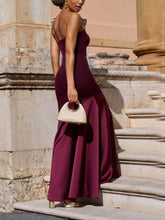 Elegant One-Shoulder Maroon Panel Mermaid Maxi Dress